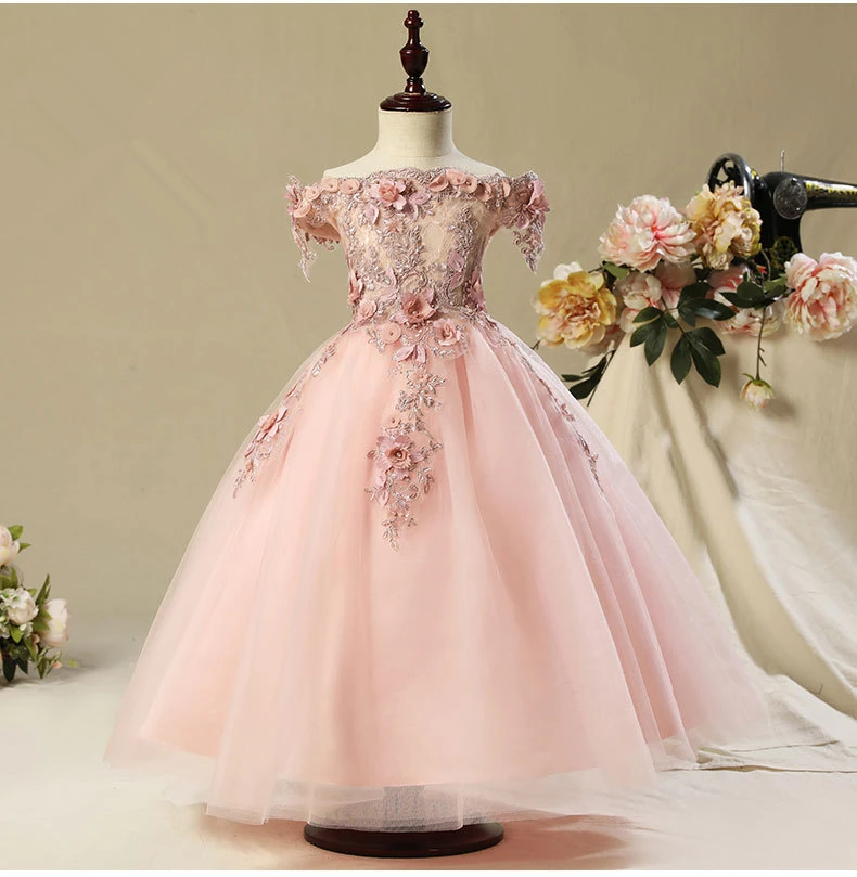 Flower Girl Dress Girl Wedding Dress Pink Beading Appliques Dress Girls Party Dress Kids Birthday Clothing For 2 13 Years Dresses Aliexpress