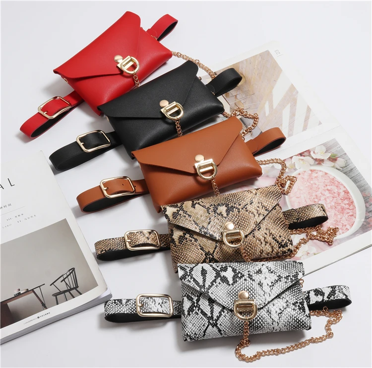 Women Fanny Pack Serpentine Leather Belt Bag Fashion Snake Skin Chain Women Pouch Ladies Bum Waist Bag Shoulder Bag Purse