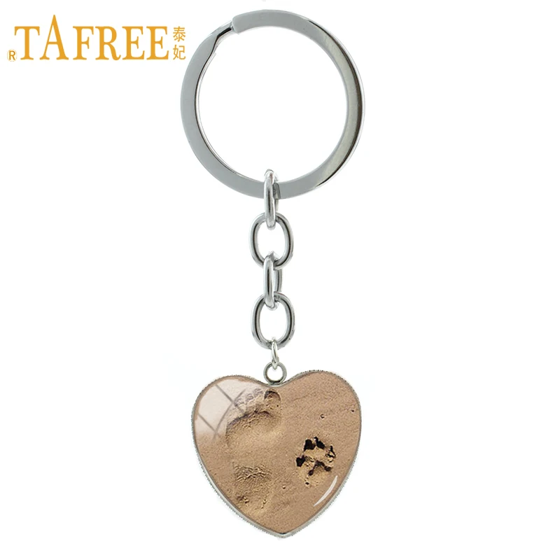 

TAFREE Fashion Dog lover jewelry vintage Footprint Dog Paw Print keychain Baby Feet heart pendant shower key chain ring HP507