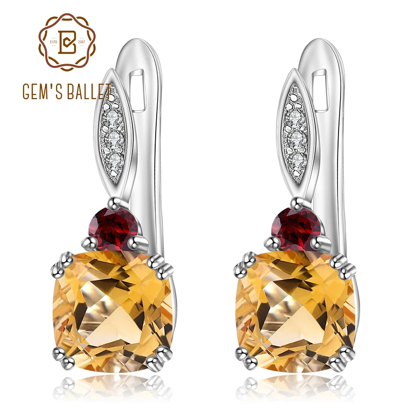 

GEM'S BALLET 5.21Ct Natural Citrine Garnet Gemstone Earrings 925 Sterling Silver Stud Earrings for Women Wedding Fine Jewelry