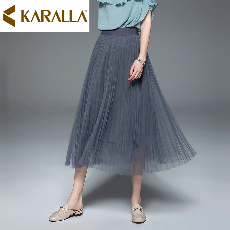 Повседневная сетчатая юбка летняя Фея чистый цвет Элегантная Женская эластичная талия Vogue плиссированная юбка C683