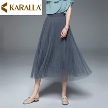 Повседневная сетчатая юбка летняя Фея чистый цвет Элегантная Женская эластичная талия Vogue плиссированная юбка C683