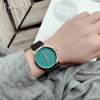 

2019 Ladies gift watch Enmex creative design blue start light simple face stainless steel band quartz fashion wristwatch