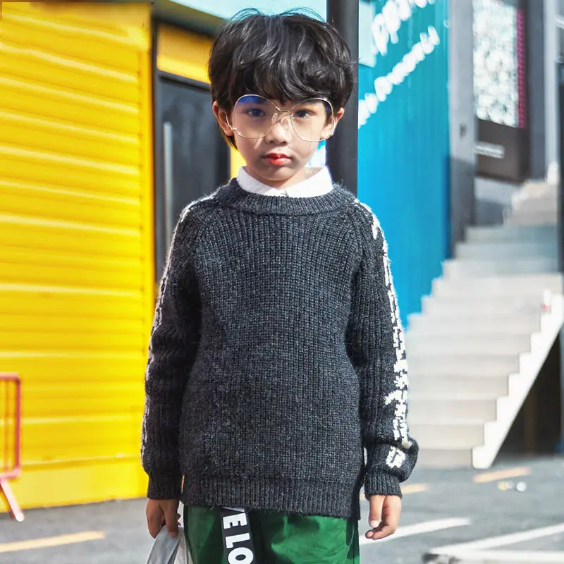Пионерский лагерь Новые детские свитера для мальчиков детская одежда модные трикотажный пуловер для мальчиков качество свитера подростков желтого и серого цвета - Цвет: Темно-серый