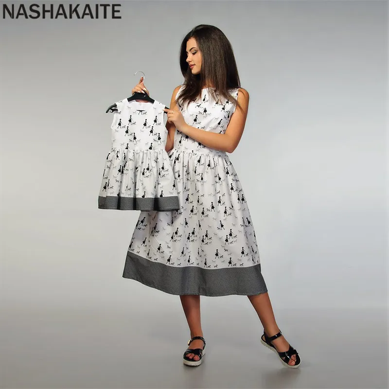 NASHAKAITE/семейная одежда для мамы и дочки Модное платье с принтом танцев Одежда