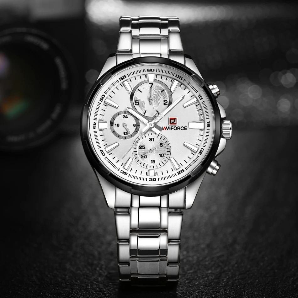 Топ бренд класса люкс Naviforce модные мужские часы кварцевые часы мужские спортивные полностью стальные часы мужские светящиеся часы с датой Relogio Masculino
