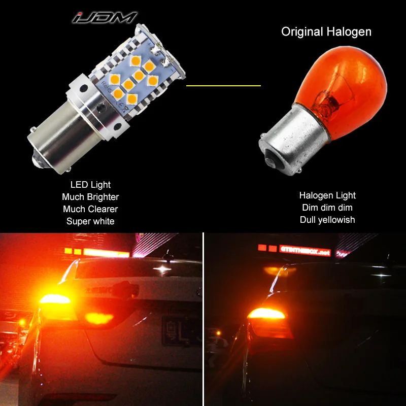 Без резистора Янтарный Желтый 3030 LED 1156 7506 7528 BA15s P21W светодиодные лампы для