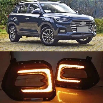 

Car Flashing 2PCS For Hyundai IX35 2018 2019 Flowing Turn Yellow Signal Function 12V Car DRL LED Daytime Running Light Fog Lamp