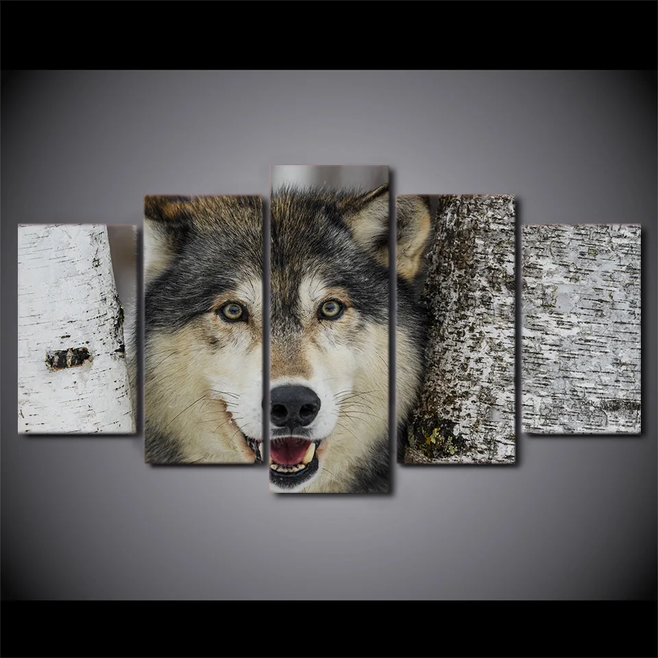 HD-Printed-5-Piece-Canvas-Art-Brown-Wolf-Painting-Framed-Modular-Wall-Pictures-for-Living-Room (1)
