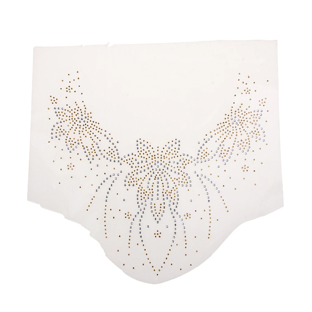 Floral Neckline Collar Trim Rhinestones Iron on Hot Fix Motif Heat Press Applique Patch