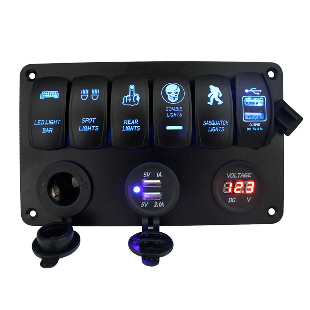6 Gang Rocker Switch Panel 12V-24V Red LED Circuit Breaker For Car Boat Marine RV Waterproof VS998 | Автомобили и мотоциклы