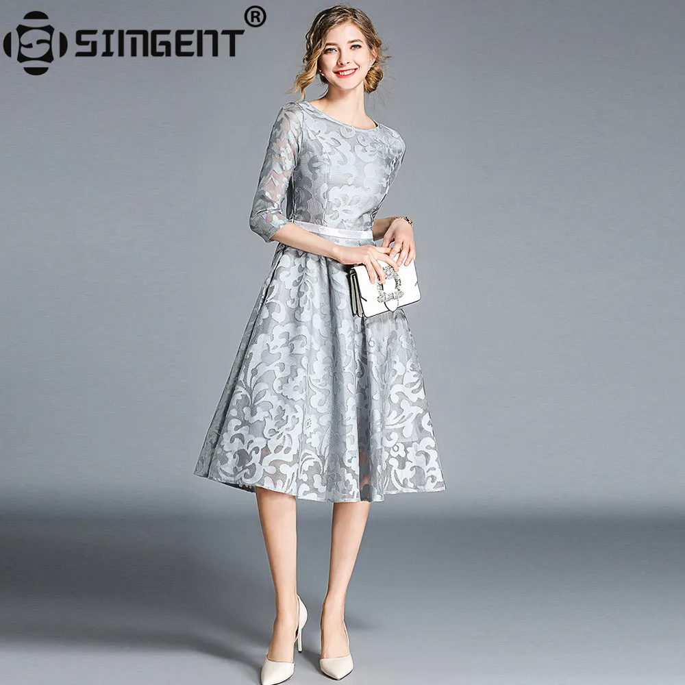 

Simgent New Fashion Autumn Spring Women Half Sleeve Casual Elegant Embroidery Lace Dress Vestidos Robe Dentelle Jurken SG87262
