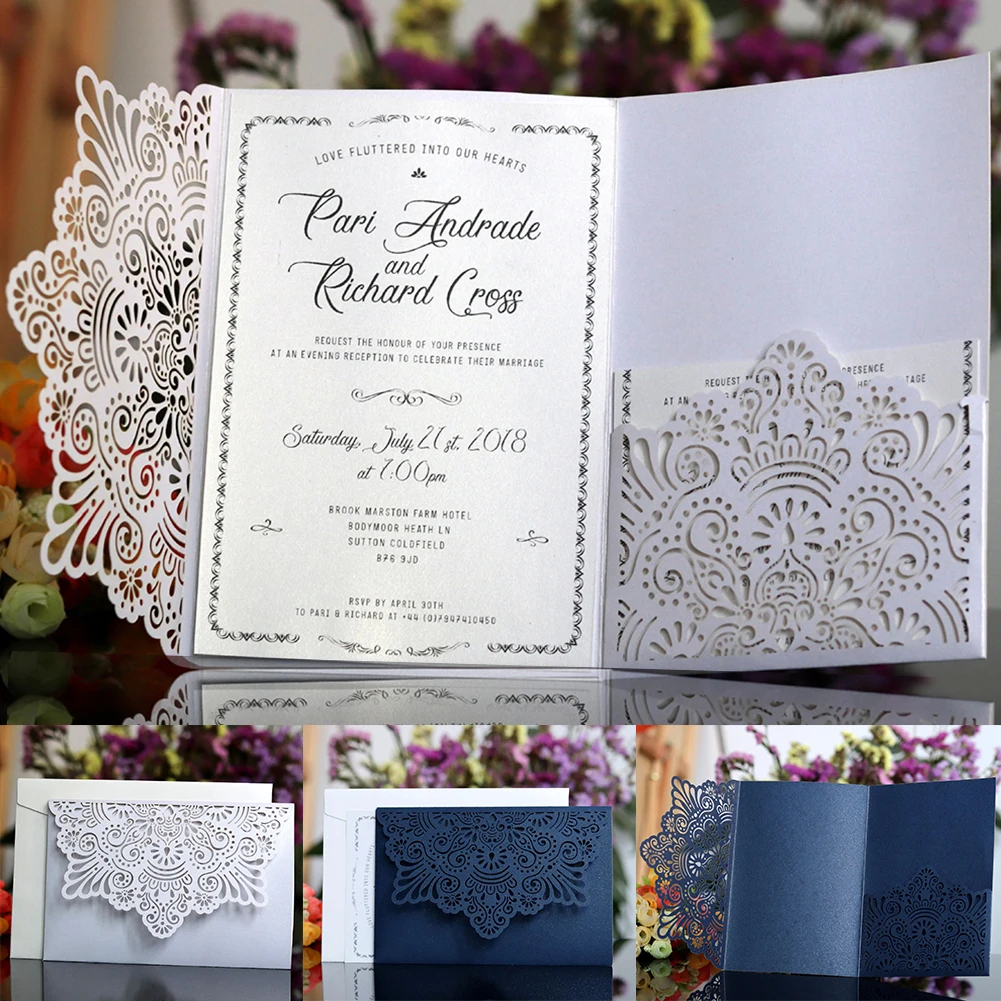  10Pcs Wedding Cards European Style Laser Cut Invitations Cards Tri-Fold Business Birthday Wedding D - 4000427758239