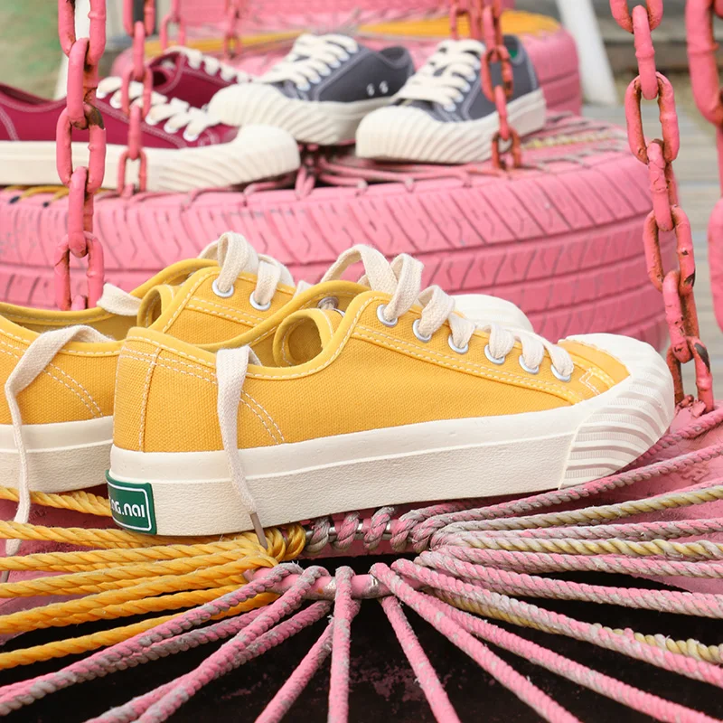 

Maden Okayama Canvas Kurume Shoes yellow Cream Casual All-matching Couple Men Lace-up Japanese Retro Low-top Classic Japanese