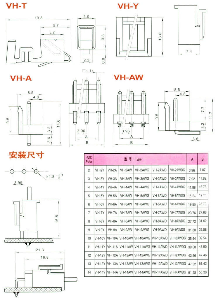 PHISCALE VH3.96 2-12Pin 3,96 мм 20 комплектов прямой/изогнутый контактный разъем комплект штыревой разъем+ вертикальный/прямоугольный разъем корпус+ терминал