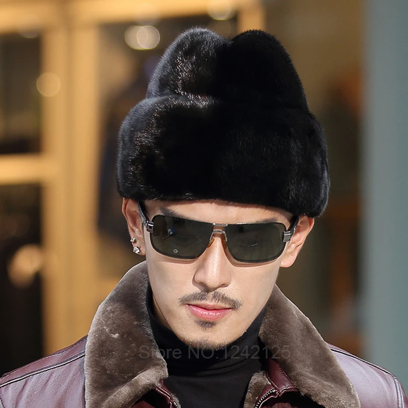 

New High-end autumn winter momen big yong boy old men lady Real Mink fur hats caps genuine leather hat keep warm gift hats caps