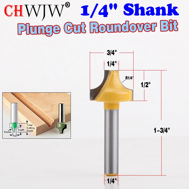 1pc 1/4" Shank Plunging Round Over Bit For Wood Cnc Engraving Cutter