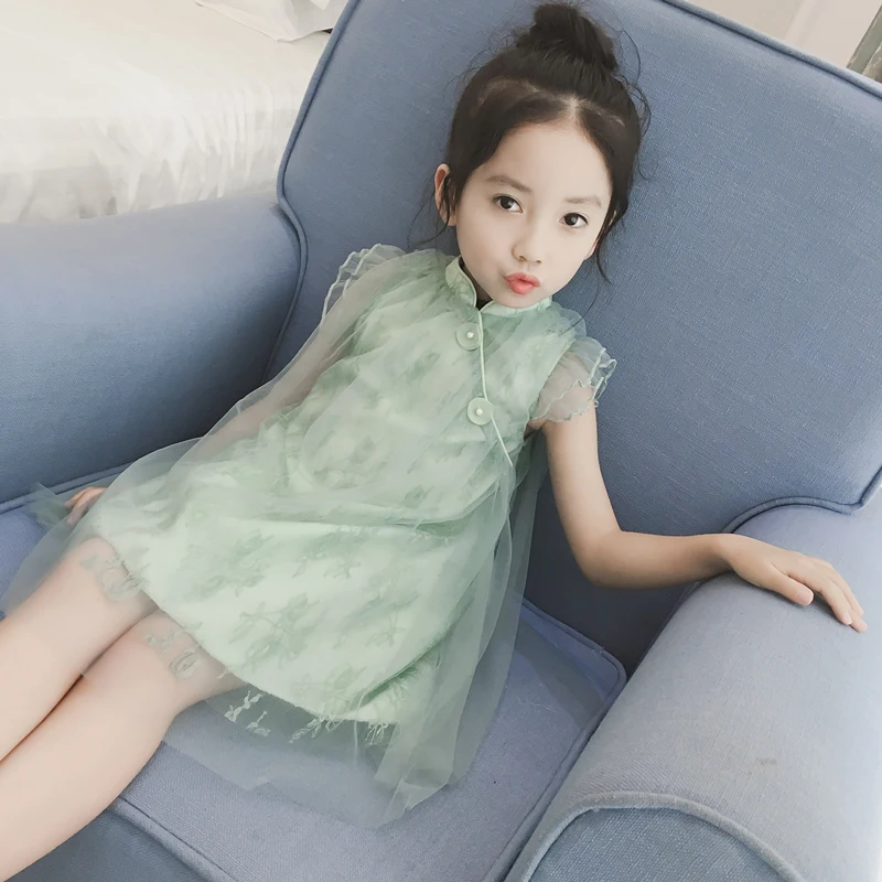 

NeuSud Kids 2017 New Girls Summer Voile Dress Kids Chinese Cheongsam Style Dress Children Temperament Dress,2-12Y,#2116