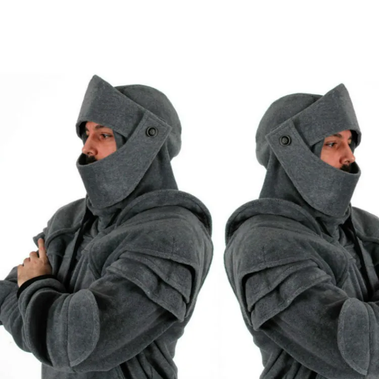 Осень-зима, одноцветная Мужская Ретро толстовка с капюшоном в виде маски рыцаря, Мужская Уличная Толстовка в стиле Харадзюку, мужские толстовки