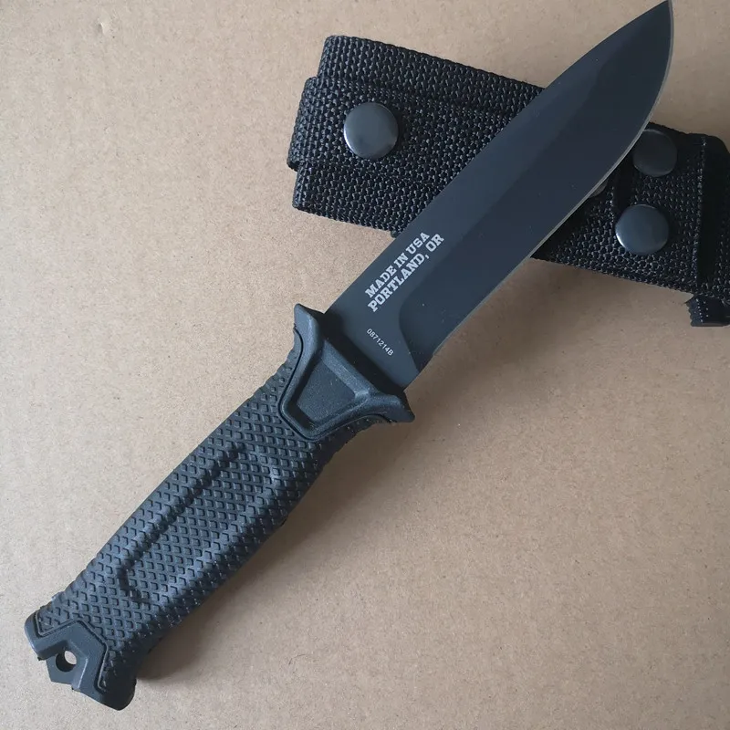 

Black / Brown Fixed Hunting Knife 12c27 Steel Blade Fiberglass Handle ABS Nylon Sheath Scabbard Survival Camping Outdoor tool