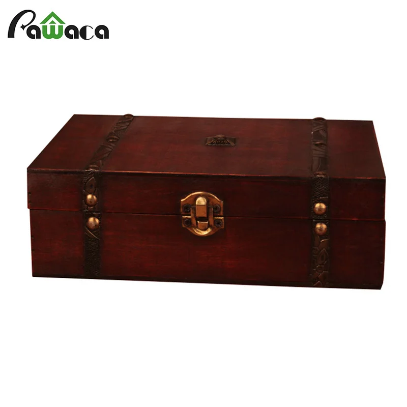 

Classic Square Wooden Jewelry Box Pirate Small Trunk Box for Jewelry Storage Holder Wedding Gift Box Home Decoration 23*16*7.5cm