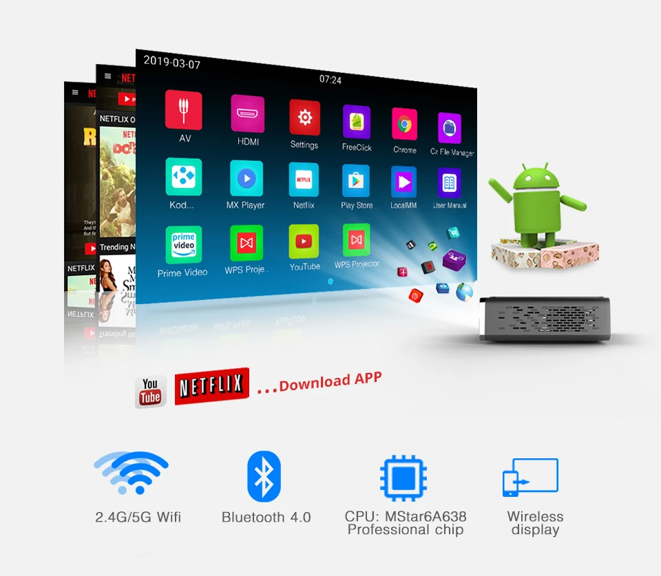 BYINTEK UFO R15 300 дюймов Смарт Android wifi видео светодиодный портативный мини DLP 3D проектор для Iphone 11 Full HD 1080P домашний кинотеатр 4K