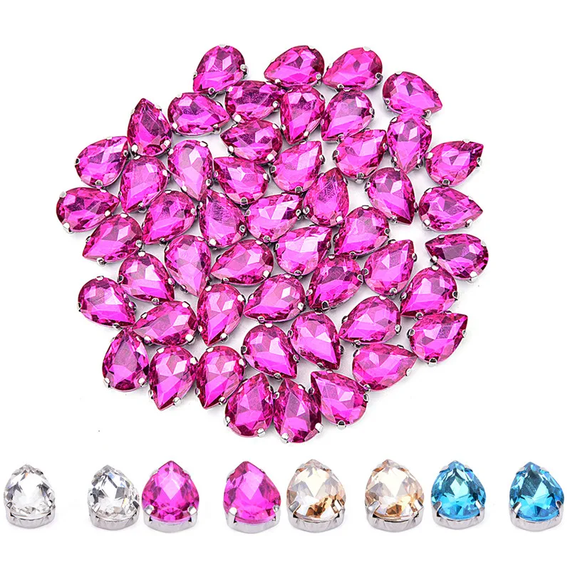 

50pcs Drop Water Art Decoration Rhinestones 10*14mm 3d Glitter Charm Nail Gem Stones Wheel DIY Sew On Claw Accessories