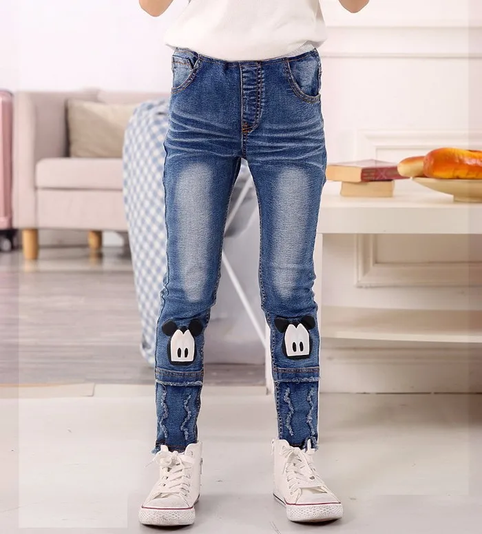 Г. Горячая Распродажа, весенние джинсовые штаны хорошего качества для больших девочек детские повседневные потертые джинсы с рисунком для девочек от 5 до 10 лет