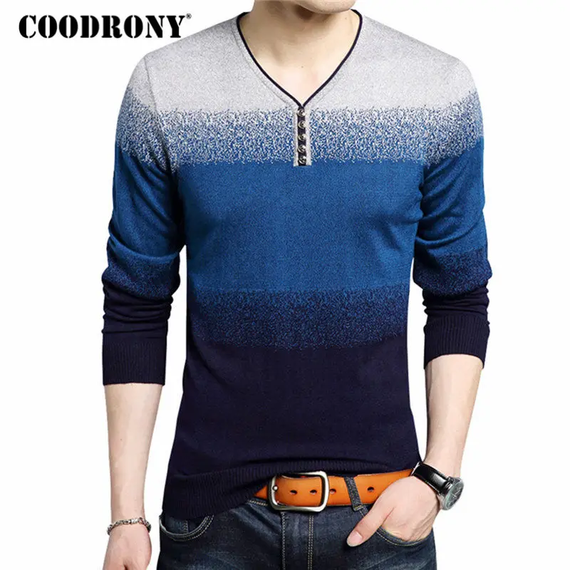 COODRONY Fashion Henry Collar Sweater Male Cotton Wool