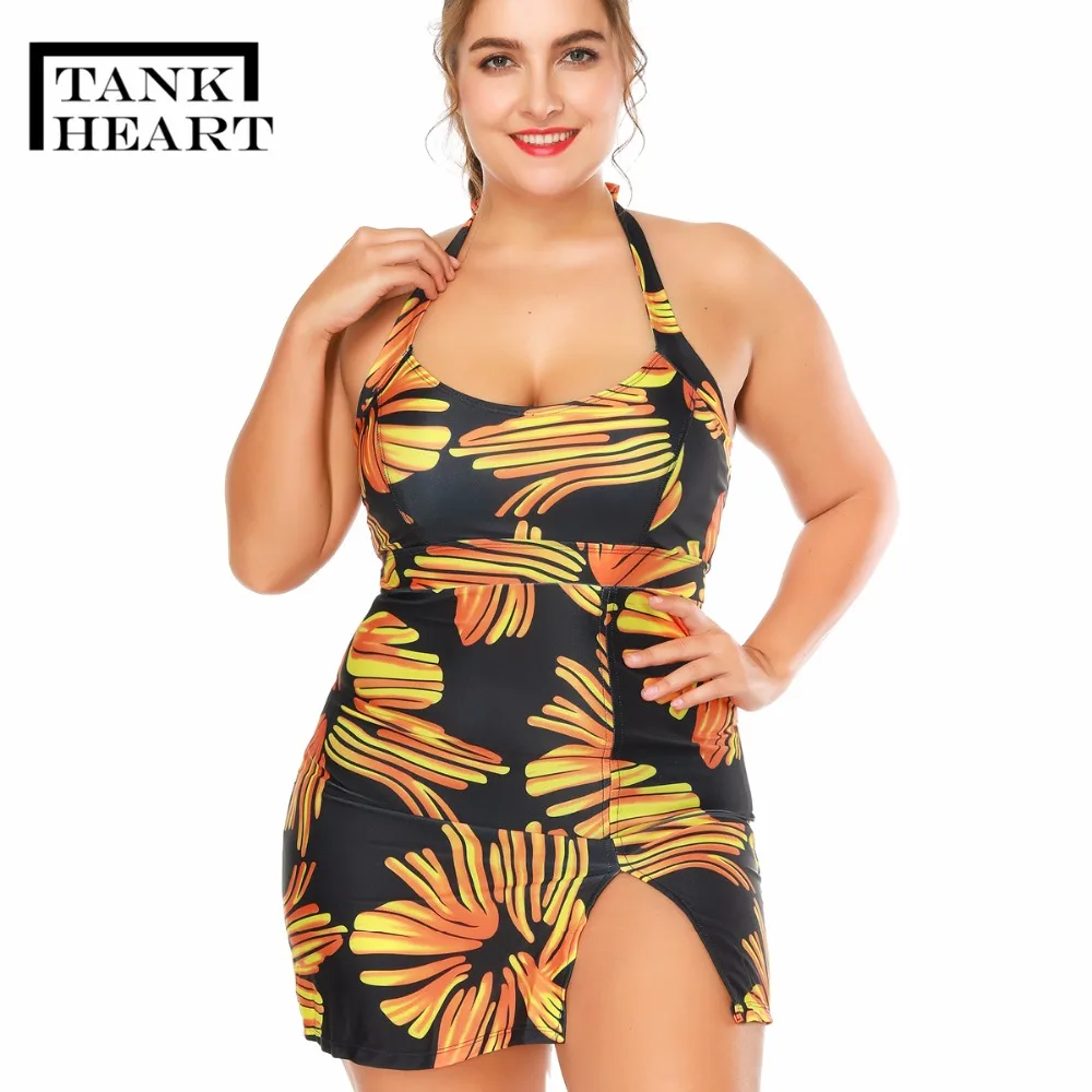 

Tank Heart New Large Size Swimwear Female Black Swimsuit Floral Skirt Bathing Suit Shorts Tankini Set Swim Suit maio Women Beach