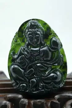 

Koraba Fine Jewelry China's New Black Natural Nephrite Carving Jade Guanyin Pendant Amulet Necklace Free Shipping
