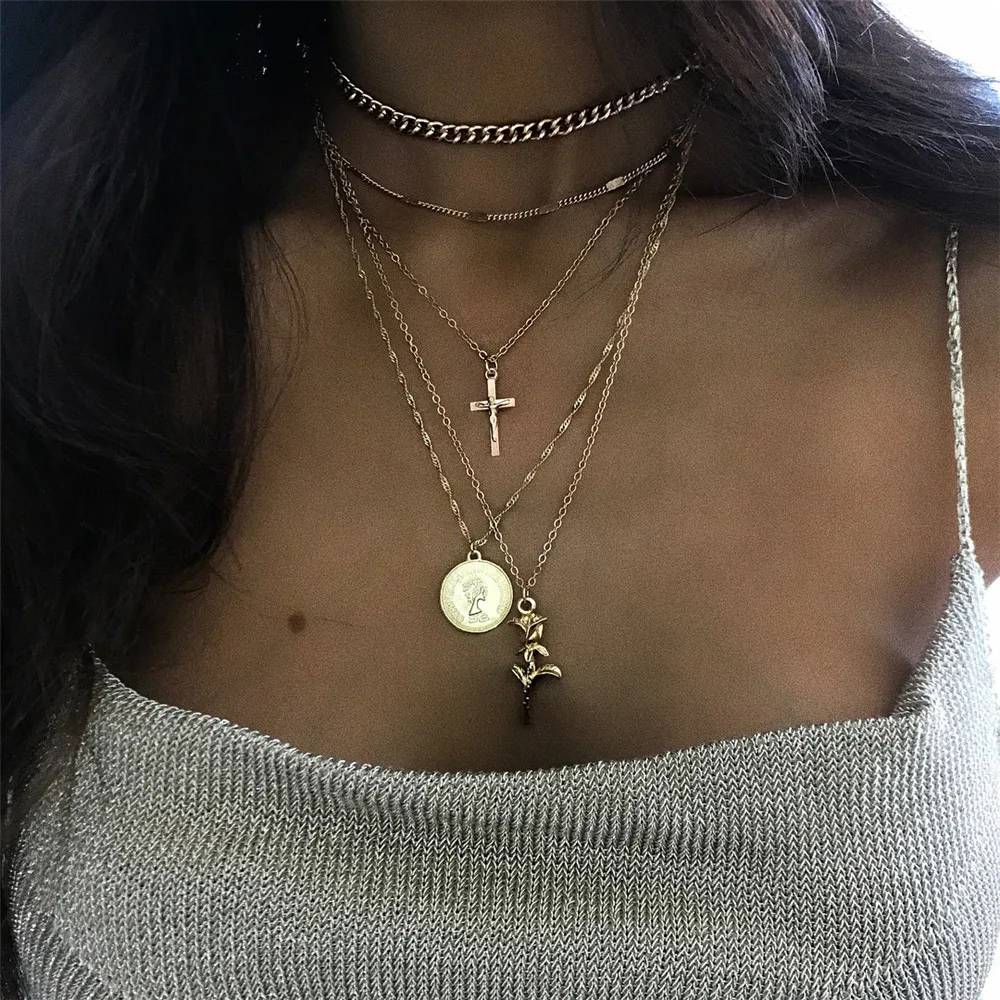 Gold cross necklace choker Clearance