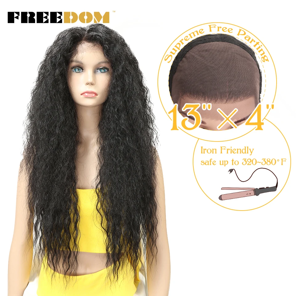 FREEDOM Kinky Curly 30″ Long Ombre Lace Front Wig With Baby Hair Natural Hairline Heat Resistant Synthetic Hair Wigs For Women