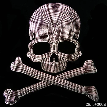 

2pc/lot pink and light purple skull hot fix rhinestone motif iron on crystal transfers design sticker fixing rhinestones