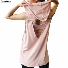 Спортивная рубашка без рукавов с капюшоном для йоги, женские длинные топы, открытая спина, одежда для фитнеса спортзала, одежда, быстросохнущая рубашка deporte mujer