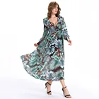 Save 5.74 on 2017 New Summer Women Long Maxi Dress Fashion Casual Deep V-Neck Tropical Print Dresses Long Sleeve Holiday Beach Dress Vestidos