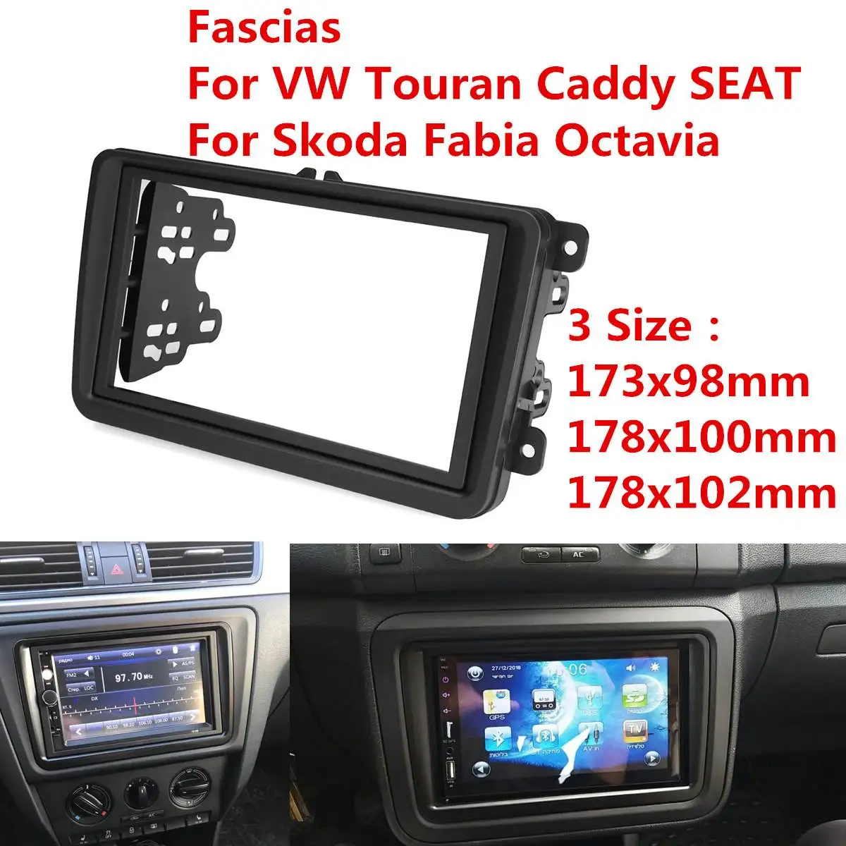 Baratos 2 Din Car Radio Fascia PVC Panel de CD DVD Dash de Interior para Volkswagen VW Touran Caddy asiento Skoda Fabia Octavia