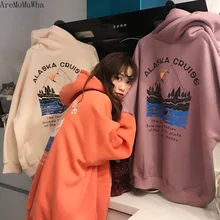 AreMoMuWha плюс бархатные худи женские свободные Корейская версия Осень и зима новая рубашка Толстая с капюшоном Harajuku Толстовка QX607