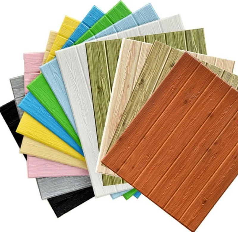 3D Wooden Wall Sticker Wallpaper Wood Foam Waterproof Wall Cover