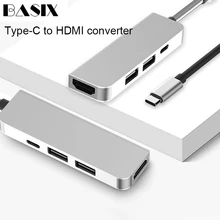 Basix USB C концентратор USB-C-HDMI 4K концентратор USB 3,0 адаптер PD зарядный порт для MacBook Pro samsung Galaxy S8 huawei P20 type C концентратор