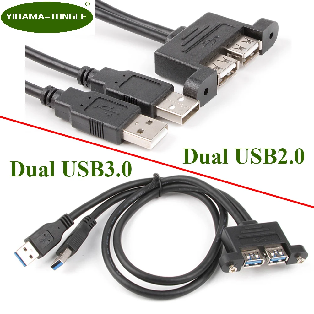 Dual USB 2.0 USB3.0 Male to Female M/F Screw Lock Panel Mount Extension Cablein Computer Cables