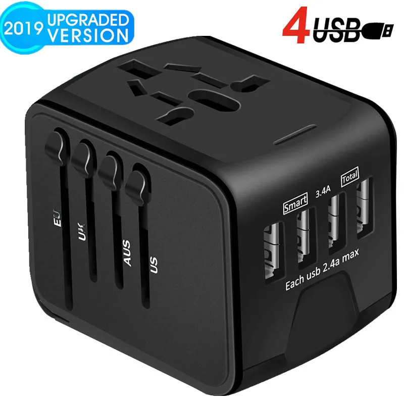 

Letike travel Adapter International Universal Power Adapter All-in-one with 3.4A 4 USB Worldwide Wall Charger for UK/EU/AU/Asia