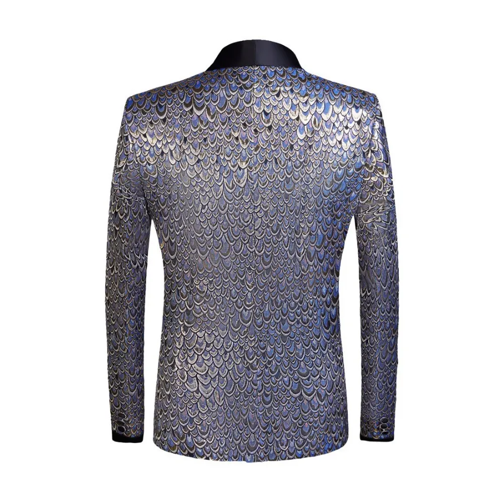 Дешево PYJTRL мужской платок с лацканами золотого и синего цвета, жаккардовый узор, приталенный Мужской Блейзер, пиджак мужской, Свадебный костюмы пе...