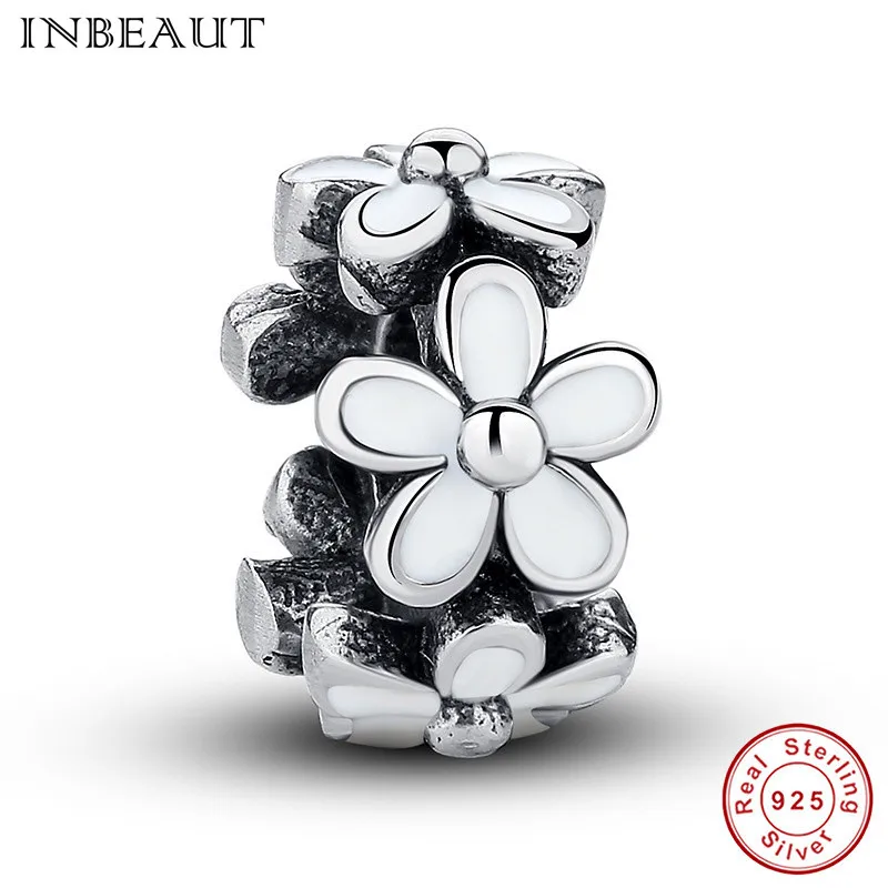 

Darling Daisy Spacer, White Enamel Lovely Warm Gift Charms Fit Pandora Bracelet necklace Pure 925 Silver Beads