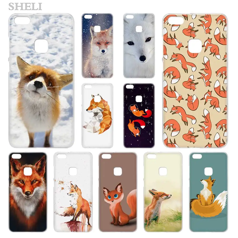 

SHELI lovely cute snow fox Transparent Hard Phone case cover for Huawei P8 P9 P10 P20 P30 Lite Plus Pro 2017