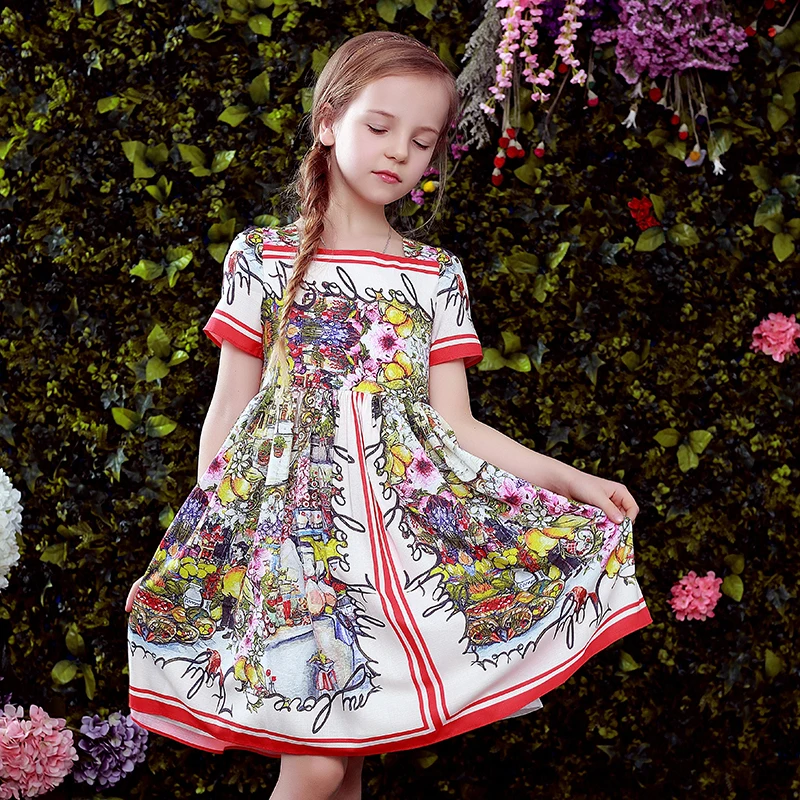 Beenira/детская одежда; Новинка г.; Летние Стильные Детские платья принцессы с короткими рукавами и цветочным рисунком; Дизайнерская одежда для девочек; Derss