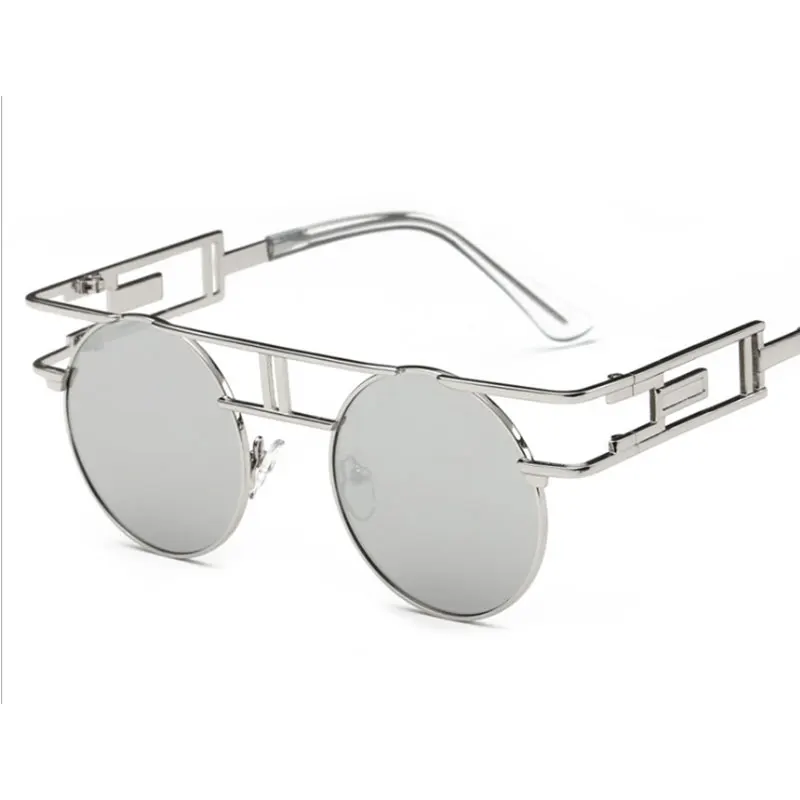 

Hip Hop Retro Metal Frame Steampunk Sunglasses Women Brand Designer Round Men Gothic Sun glasses Vintage Hippies punk Goggle
