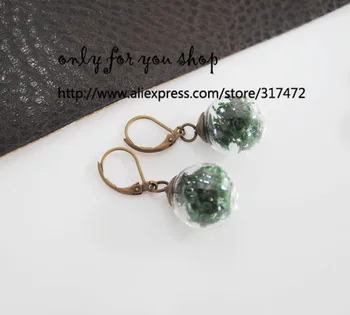 

50pcs green moss handmade dangle earrings glass globe glass bubble earrings 16mm ball (finished earring)