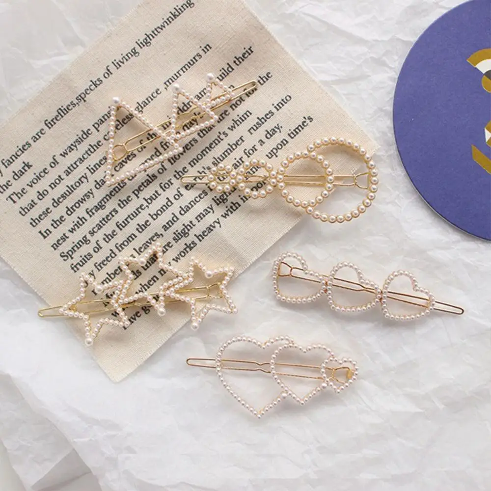 

Hair Accessories 1Pc Pearl Hairpin For Women Hearted Five-pointed star Geometric Triangle Hair Clips Girls Korea Style Hairpins