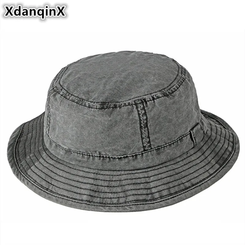 

XdanqinX Adult Men's Cap Washable 100% Cotton Bucket Hats Spring Summer Simple Beach Hat Fashion Fishing Caps Panama Dad's Hat